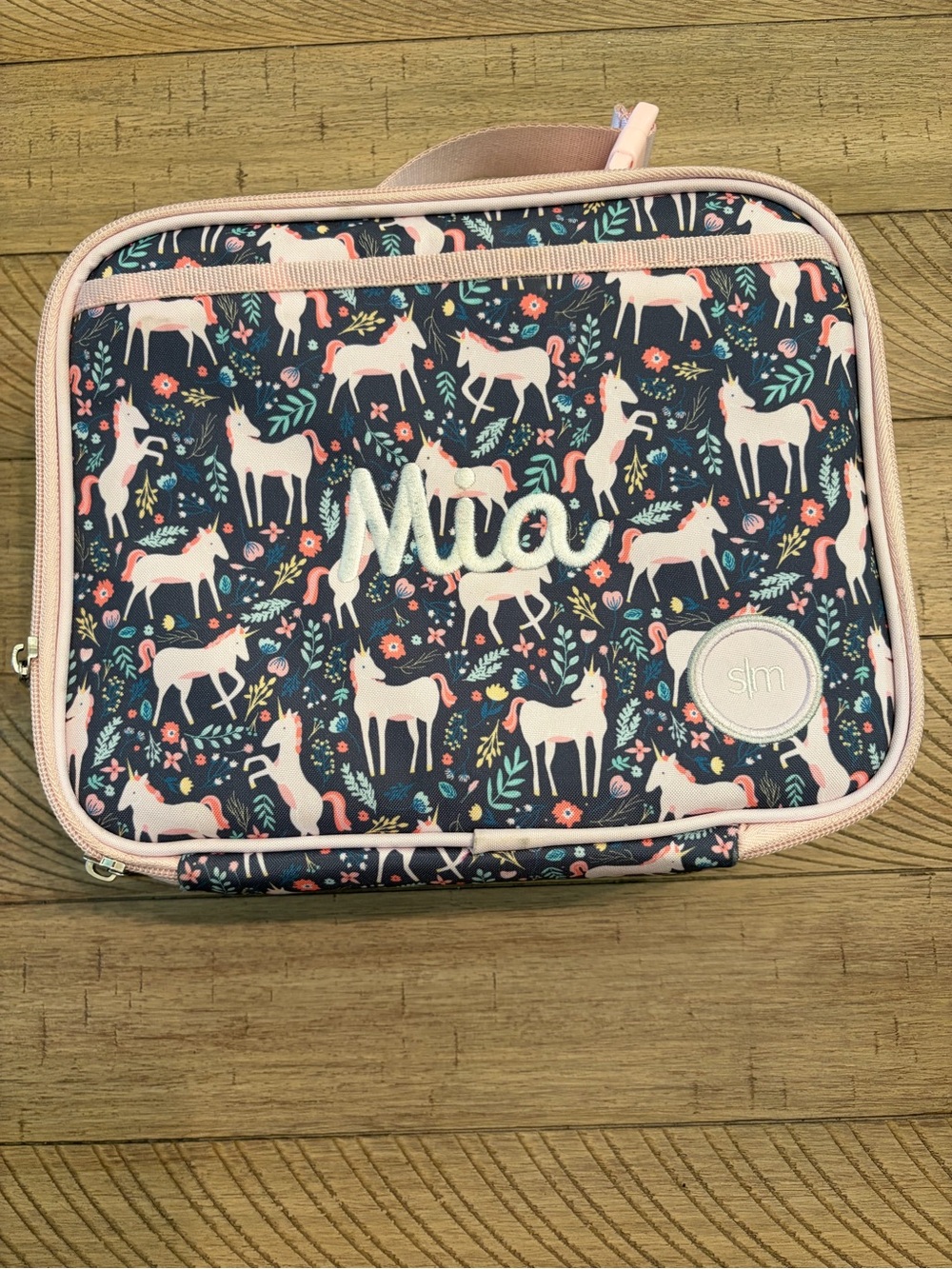 Personalized Navy and Pink Unicorn Kids Lunch Tote